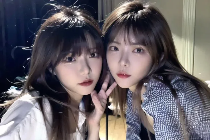 masterpiece, 2girls, (best quality),(8k, 3d:1.2),(photorealistic:1.35),
((((girl, <lora:zhouzhou_zsyV10:0.75> <lora:koreanDollLikeness_v15:0.1>))),((eye_contact,))),
((((girl, <lora:tuozijieLuoxin_luoxinV10:0.75> <lora:koreanDollLikeness_v15:0.1>))), ((eye_contact,))),