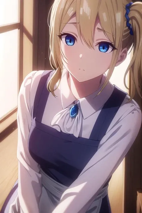 aihayasaka, <lora:ai hayasaka s3-lora-nochekaiser:1>,
ai hayasaka, bangs, blue eyes, blonde hair, hair ornament, hair between eyes, sidelocks, side ponytail, scrunchie, hair scrunchie, blue scrunchie,
BREAK shirt, long sleeves, dress, white shirt, collared shirt, apron, maid, maid headdress, ascot, waist apron,
BREAK indoors, classroom,
BREAK looking at viewer, (cowboy shot:1.5),
BREAK <lyco:GoodHands-beta2:1>, (masterpiece:1.2), best quality, high resolution, unity 8k wallpaper, (illustration:0.8), (beautiful detailed eyes:1.6), extremely detailed face, perfect lighting, extremely detailed CG, (perfect hands, perfect anatomy),