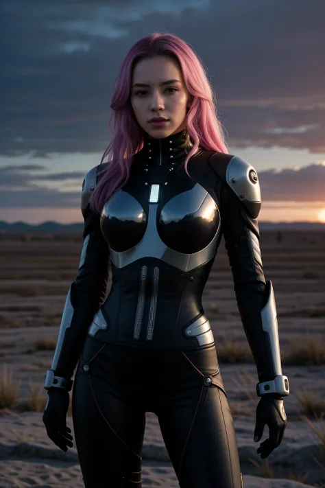 (Cybernetic Abstract: abstract tech patterns, digital chaos, algorithmic holographic tech), pirate queen, under a double sunset with vibrant colors, vast plains with swirling wind patterns in background. Award-winning, professional, highly detailed. <lora:picxer_real:0.7>, (HDR, High Dynamic Range, vibrant colors, high contrast, detailed, UltraHD, 8K, cinematic, 80mm, high detail)