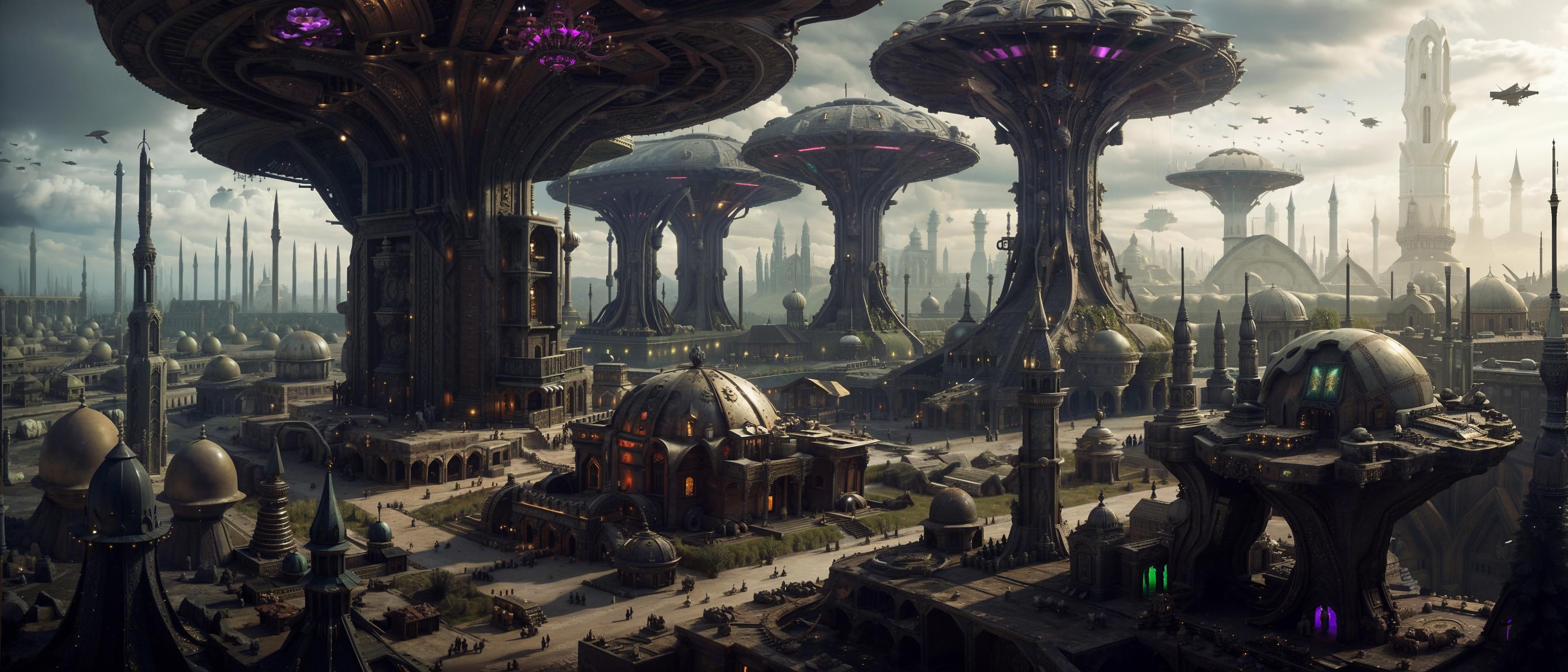 A close up of a futuristic city with a lot of tall buildings - SeaArt AI