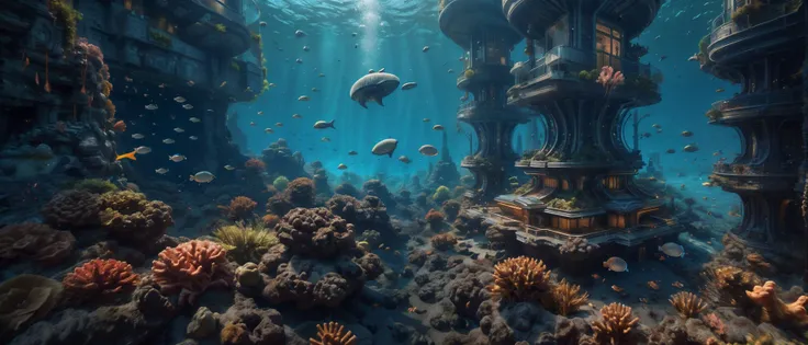 ((underwater photograph)), hidden caves, <lora:Thai_temple:0.2> borobudur temple, heavenly aura, scenery, <lora:xsarchitectural-21Futuretechnologycity:0.3> future high-tech buildings, science fiction, high-tech, dense city, super high-rise building, bright, 4k, high resolution, hyper quality, <lora:XSArchi_127:0.5>, <lora:ocean2:0.3> (air bubble), coral, jellyfish, (whale), turtle, fish, underwater, <lora:to8contrast-1-5:0.8> dark photograph, gloomy, lava, volcano, magma