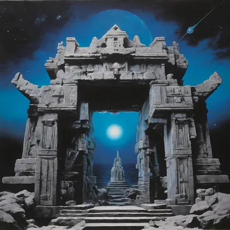 a vinyl album with, vinyl, record jacket, vinyl cover from 1988, album cover art, top-rated, top - rated, 80s, album art,
Underwater ruins, broken statues, sunken temples, bioluminescent creatures, Intergalactic temple, cosmic energy, rotating celestial bodies, alien priests