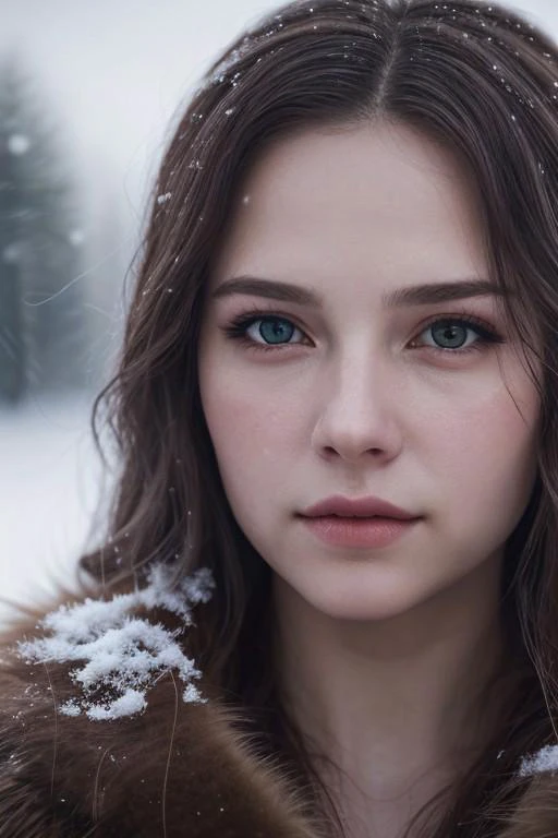 beautiful viking war maiden, a portrait of a beautiful lithe maiden warrior, stern expression, painted face, fur, sword, snowy Scandinavian landscape, focus is on her facial expressions and the subtle details like the texture of her skin and the glint in her eyes, cozy, moody cinematic atmosphere, soft cinematic light, RAW photo, dreamy soft focus, photo, gorgeous, shallow depth of field, bokeh, volumetric lighting, iridescent skin, (surreal:0.4), hyper detailed photorealistic life-like accurate proportional 8k sharp focus, (accurate cinematic lighting), photorealistic