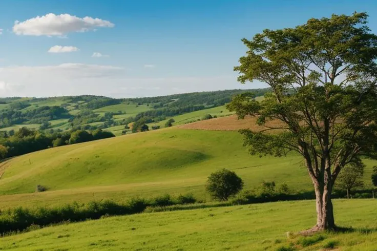 a beautiful landscape, trees, rolling hills