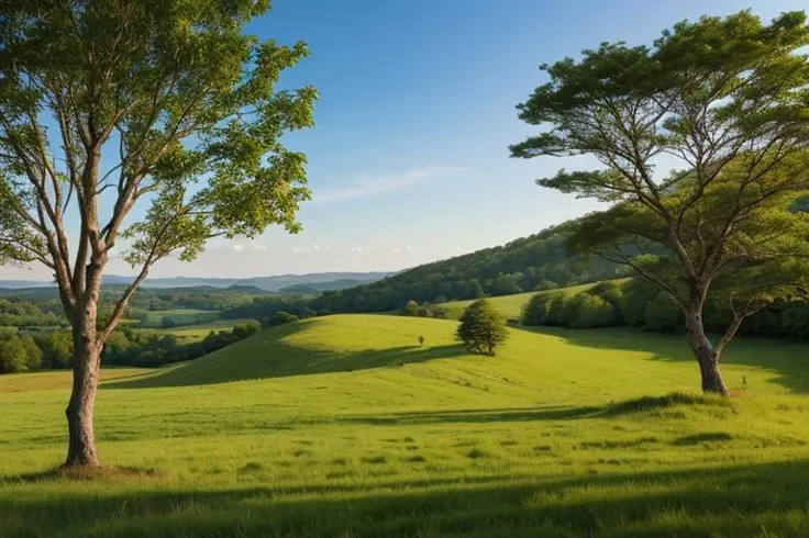 a beautiful landscape, trees, rolling hills