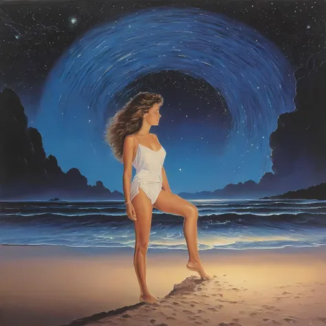 a vinyl album with, vinyl, record jacket, vinyl cover from 1988, album cover art, top-rated, top - rated, 80s, album art,
Moonlit beach, gentle waves, bioluminescent sand, glowing starry sky, Astral plane, swirling cosmic energy, floating stars, shifting galaxies