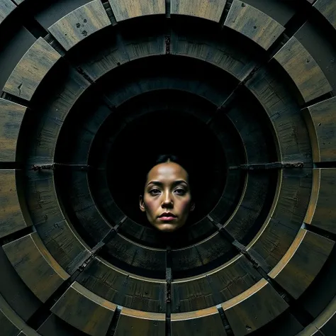 Circles within circles, concentric, deep, fathomless, swirling emotions, deep perceptions. A face peering up from the gloom at the bottom of a well.
gmtrcCE style