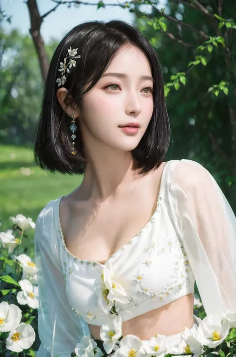 best quality, masterpiece, (photorealistic:1.4),
1girl,short hair, princess, black hair,
Floral motifs, luminous skin, enchanting gaze, embellished attire, natural lighting, shallow depth of field, romantic setting, dreamy pastel palette, whimsical details, captured on film, <lora:Sohee-02:1>