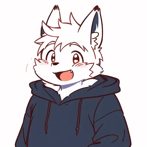 fox, icon, furry,anthro,solo,half body, 1boy, hoodie, simple background, white background, open mouth,smile,blush