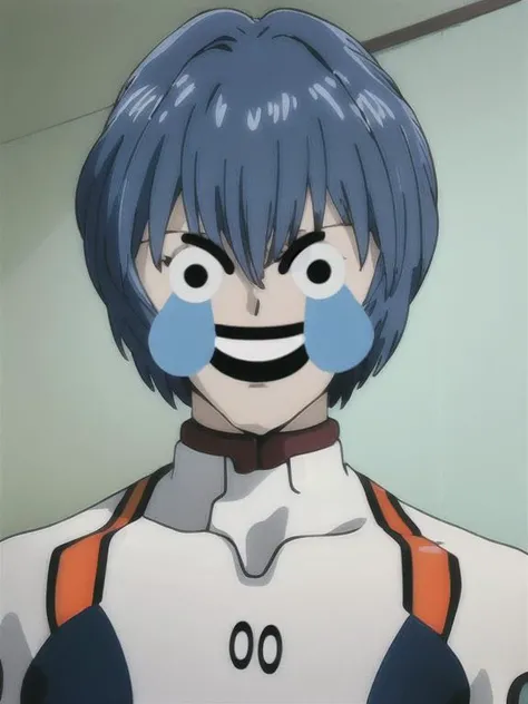 emoji face, agonymouth, <lora:lmfaoEmojiFace_cookedlmaoji:1>, anime, ayanamirei, portrait, <lora:reiAyanamiEvangelion_v6FullRelease:1>, plugsuit