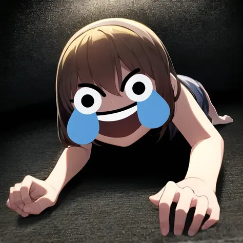 incredibly absurdres, best quality, cowboy shot, emoji face, emoji style, 1girl, (crawling:1.4), darkness
