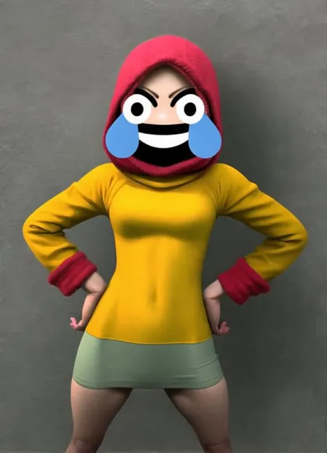 masterpiece, best quality, digital illustration, emoji style, meme face, fuck you, 1girl, hands on hips, middle finger