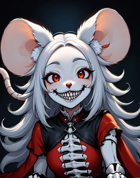 furry, mouse lady, mouse ears, mouse nose, (mouse snout), showing bones, mouse fangs, HD, 8K