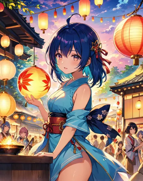 fantasy art, (masterpiece), best quality, highres, 4k, 8k, amazing quality, amazing shading, soft lighting, Illustration, official artwork, anime style, wallpaper, official art, at a japanese summer festival, alchemist