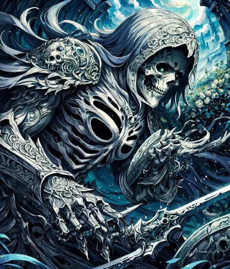 fantasy art, death, titan, intricate detail, extremely detailed, Illustration, official artwork, anime style, wallpaper, official art, HD, 8K