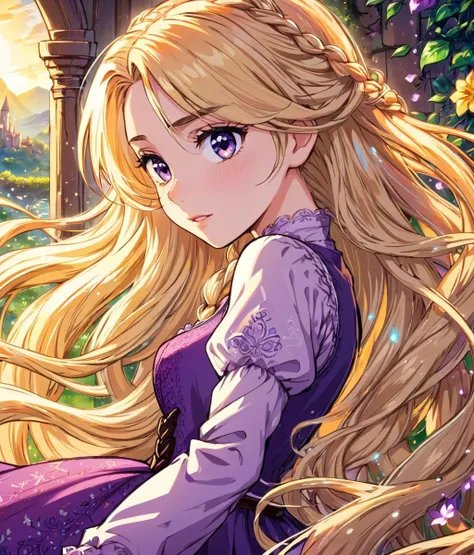 fantasy art, rapunzel from tangled, intricate detail, extremely detailed, Illustration, official artwork, anime style, wallpaper, official art, HD, 8K