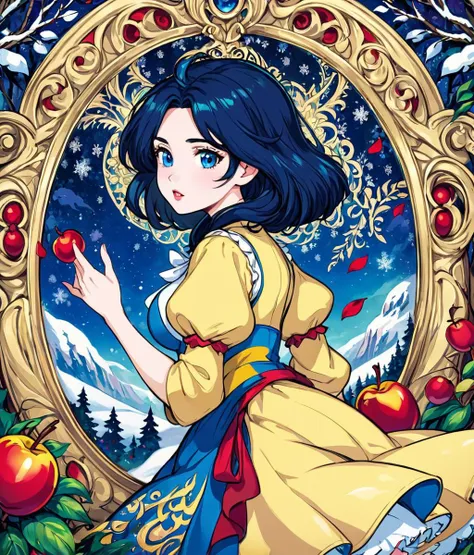 fantasy art, snowwhite from disney, intricate detail, extremely detailed, Illustration, official artwork, anime style, wallpaper, official art, HD, 8K