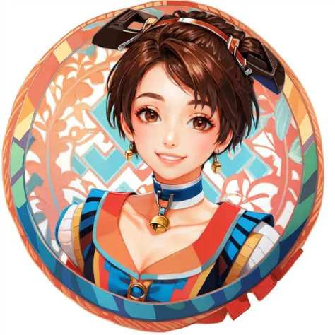 <lora:Belle:1> bell choker, brown eyes, smiling