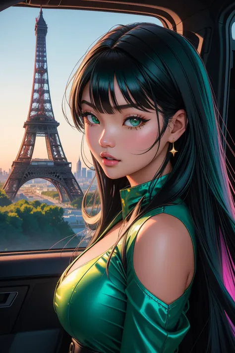 Tower13_Shayrine, mundane Renderman, (Yellow theme:0.7) , extreme close-up shot of a Glowing Bewitching ("I'm a wild child, come and love me, I want you.":1.3) , at Suspicious The Eiffel Tower, Pink city street and Celestial equator in background, at Sunset, horizon-centered, (art by Hans Thoma:0.7) , (Jeff Legg:0.9) , (Ivan Aivazovsky:0.7) , Overdetailed art, Amusing, Junglecore, Side lighting, 800mm lens, CMYK Colors, Dufaycolor Photograph, dripping dark pastel and deep green, HDR, extremely hyper aesthetic