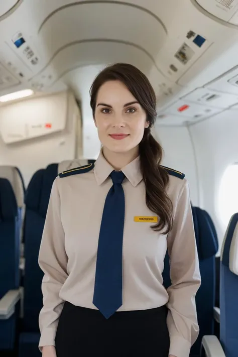 face, stewardess uniform, standing in plane, alone, soft colors, (high detailed skin:1.1)
<lora:michelle_dockery_lora_v01:1> michdoc