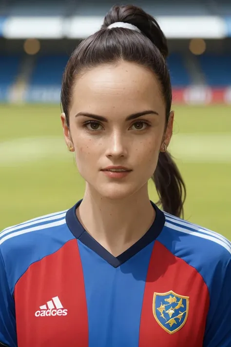 face, soccer uniform, soccer stadium, ponytail, soft colors, (high detailed skin:1.1)
<lora:michelle_dockery_lora_v01:1> michdoc