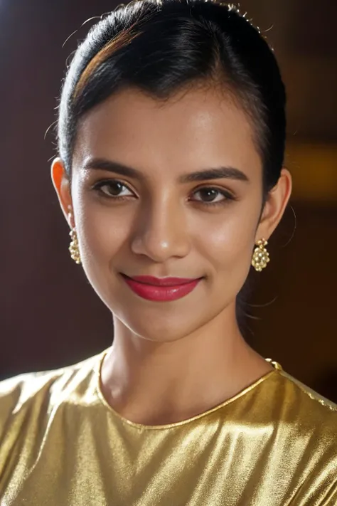 <lora:indogirl1:0.75>, (best quality:1.1) 1girl, solo, smile, earrings, dress, photo of shantymsintt, standing, simple background, sharp focus, 8k, studio lighting, photo realistic, highly detailed, canon R5, 50mm focal length, f/5.6. (highly detailed skin:1.2)
