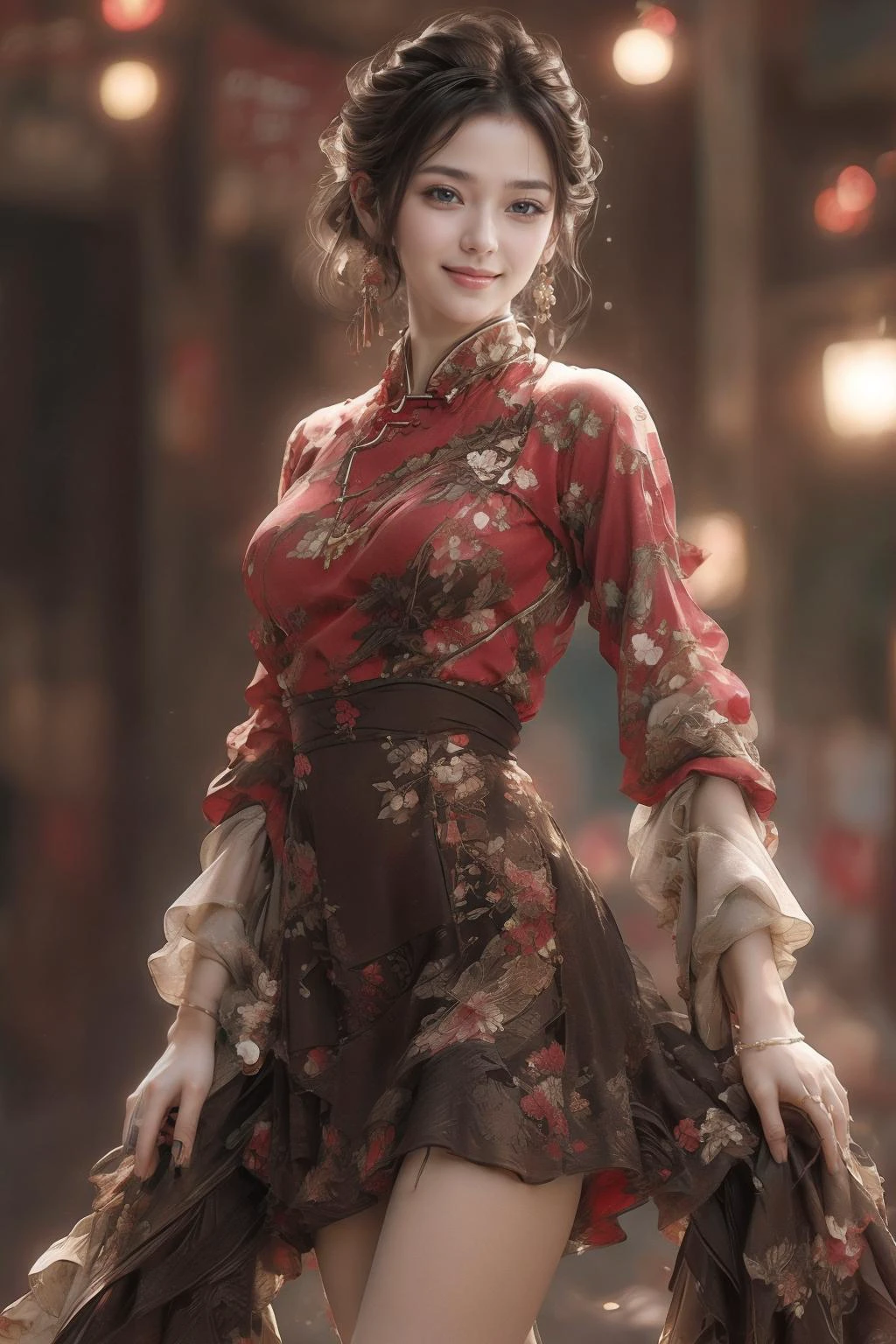 (Realistic),masterpiece,best quality,cinematic lighting,natural shadow,highest detail,professional photography,detailed background,depth of field,insane details,intricate,aesthetic,detailed face,subsurface scattering,realistic hair,realistic eyes,Wide shot,looking at viewer,
1girl,photo of a cute girl,light smile,charming,20yo,messy hair,Wet hair,full body,dynamic pose,newchinesestylesuit,
<lora:add_detail:1>,<lora:wlqc_20230909113620:0.6>,<lora:anxiang:0.6>,<lora:NewChineseStyleSuit_v01:0.8>,<lora:å
å½±:1>,<lora:OC:0.5>,