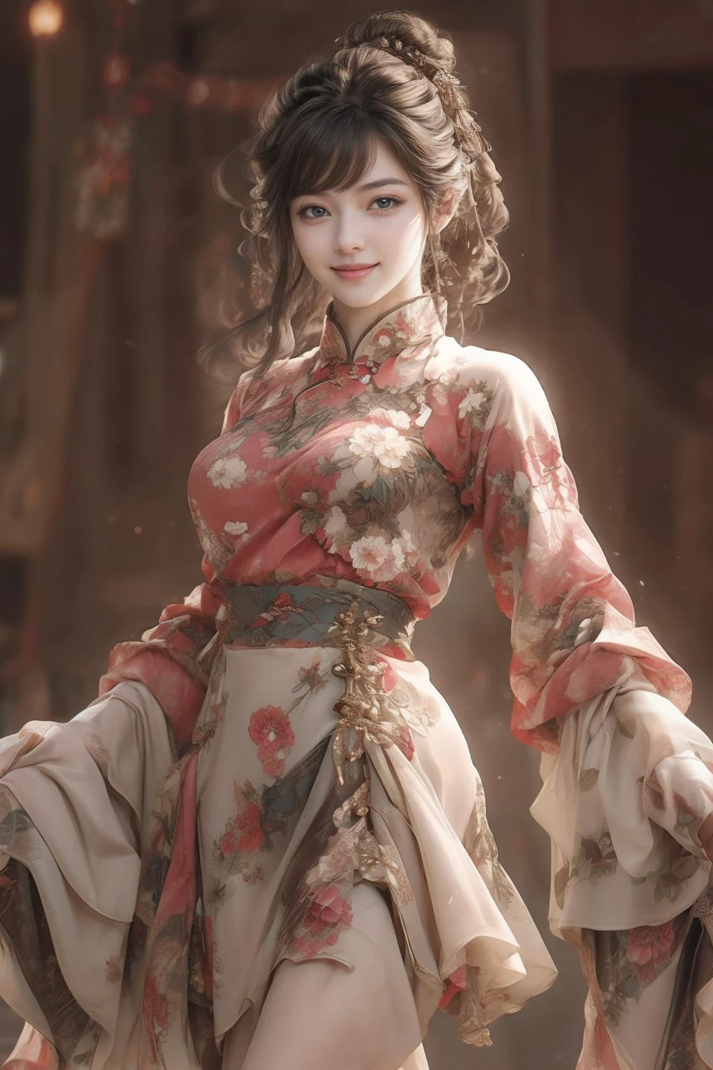 (Realistic),masterpiece,best quality,cinematic lighting,natural shadow,highest detail,professional photography,detailed background,depth of field,insane details,intricate,aesthetic,detailed face,subsurface scattering,realistic hair,realistic eyes,Wide shot,looking at viewer,Bird's Eye View
1girl,photo of a cute girl,light smile,charming,20yo,Fringe Hair,side undercut,full body,dynamic pose,newchinesestylesuit,
<lora:add_detail:1>,<lora:wlqc_20230909113620:0.6>,<lora:anxiang:0.6>,<lora:NewChineseStyleSuit_v01:0.8>,<lora:å
å½±:1>,<lora:OC:0.5>,