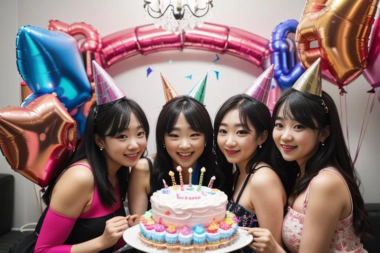 group photo of my birthday party, candid, balloons, party, ultra detailed, beautiful, aesthetic, perfect lighting, <lora:people_count_slider_v1:-2>