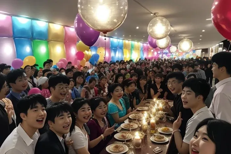group photo of my birthday party, candid, balloons, party, ultra detailed, beautiful, aesthetic, perfect lighting,  <lora:people_count_slider_v1:5>