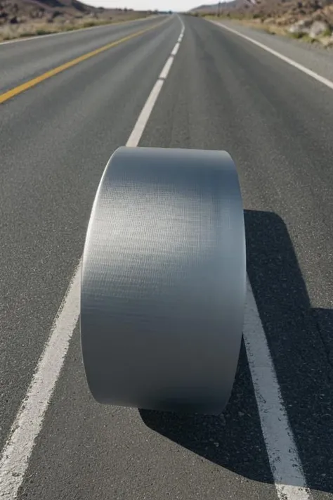 <lora:duct_tape:0.8> duct, rolling down the road, (no humans:1.2), sharp focus, 8k, studio lighting, photo realistic, highly detailed, canon R5, 50mm focal length, f/5.6