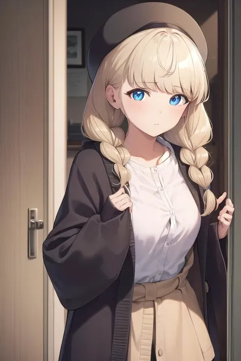 heriohanamori, <lora:herio hanamori manga-lora-nochekaiser:1>,
hanamori, long hair, bangs, braid, twin braids, blue eyes, blonde hair,
BREAK skirt, shirt, hat, cardigan,
BREAK indoors, classroom,
BREAK looking at viewer, (cowboy shot:1.5),
BREAK <lyco:GoodHands-beta2:1>, (masterpiece:1.2), best quality, high resolution, unity 8k wallpaper, (illustration:0.8), (beautiful detailed eyes:1.6), extremely detailed face, perfect lighting, extremely detailed CG, (perfect hands, perfect anatomy),