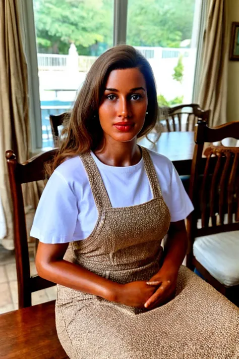 <lora:Realisticgirldoll:1>, realistic photo of a realistic woman doll, life sized doll, stiff, sitting at the dining room table, highly detailed, masterpiece