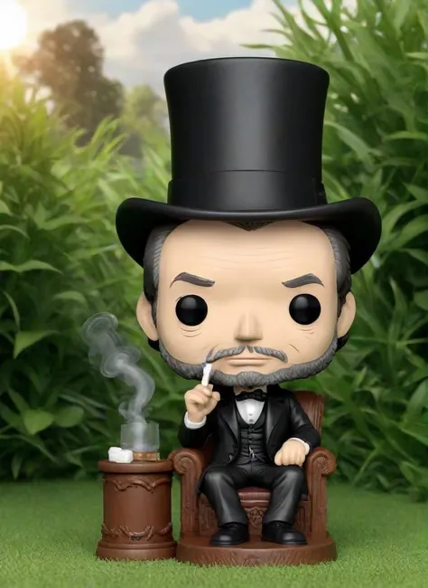 <lora:PE_FunkoPopStyle:1> PEPopFigure, funko pop, figure,
abraham lincoln, smoking a cigar, wearing giant cylinder hat,
black eyes, outside, grass, sunshine,
masterpiece, high resolution, octance 4k, high detail,