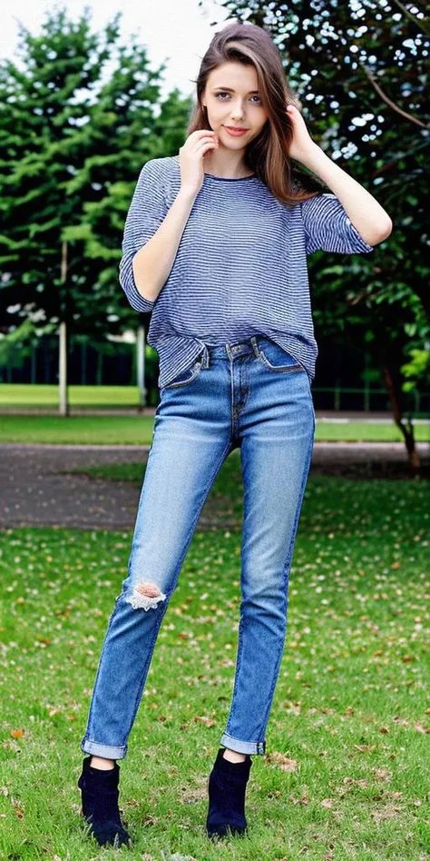 a photo of a ukrainian woman named milaazul ,wearing clothes,wearing jeans,wearing shoes,<lora:LCM_LoRA_Weights_SD15å éå¨:0.7>, <lyco:mila azul_V1:0.9>,looking at viewer and facing viewer, best quality and best aesthetic and (photorealistic:1.4) and (Realistic:1.4) and Detailed Skin Textures and detailed skin pores and high skin detail,Fujifilm XT3,film still,film grain,cinematic,<lyco:film grainV2:0.6> (full body:1.4),legs,thighs visible,outdoor and public spaces(background:1)