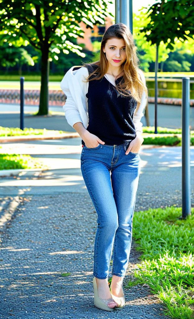 a photo of a ukrainian woman named milaazul ,wearing clothes,wearing jeans,wearing shoes,<lora:LCM_LoRA_Weights_SD15å éå¨:0.7>, <lyco:mila azul_V1:0.9>,looking at viewer and facing viewer, best quality and best aesthetic and (photorealistic:1.4) and (Realistic:1.4) and Detailed Skin Textures and detailed skin pores and high skin detail,Fujifilm XT3,film still,film grain,cinematic,<lyco:film grainV2:0.6> (full body:1.4),legs,thighs visible,outdoor and public spaces(background:1)