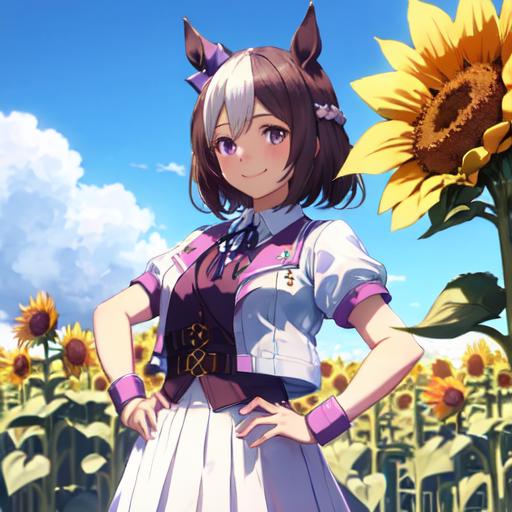 A close up of a person standing in front of a sunflower - SeaArt AI