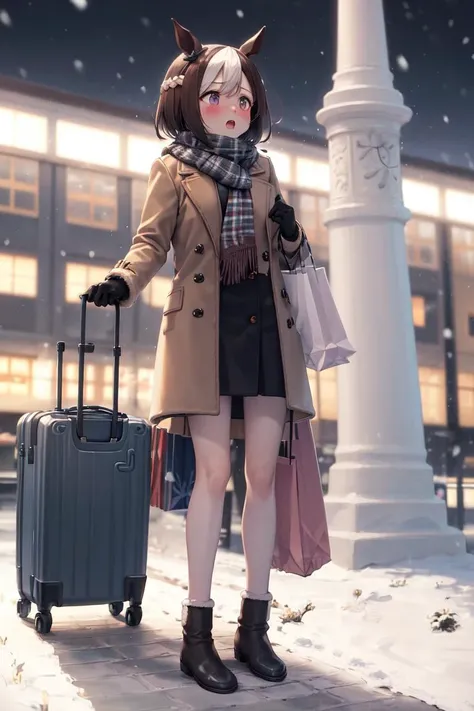 masterpiece, best quality,
special week \(umamusume\),
holding bag, white footwear, snowing, sweater, long sleeves, shopping bag, outdoors, full body, blush, plaid scarf, white coat, standing, train station, black pantyhose, brown coat, brown footwear, black skirt, night, open coat, building, open mouth, suitcase, open clothes, gloves, winter clothes, carrot, bare tree, looking away, ankle boots
<lora:special_week_loha:0.6>