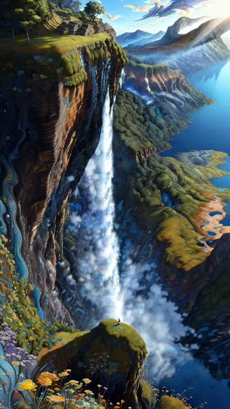 photorealistic stark analog photo, Impressionism, a beautiful fairy beside a magnificent black-toned (mrblng02-8000:1.05) cliff with waterfall, very detailed, intricate, (misty:1.1), <lora:to8_ContrastFix_sd15:0.83>
