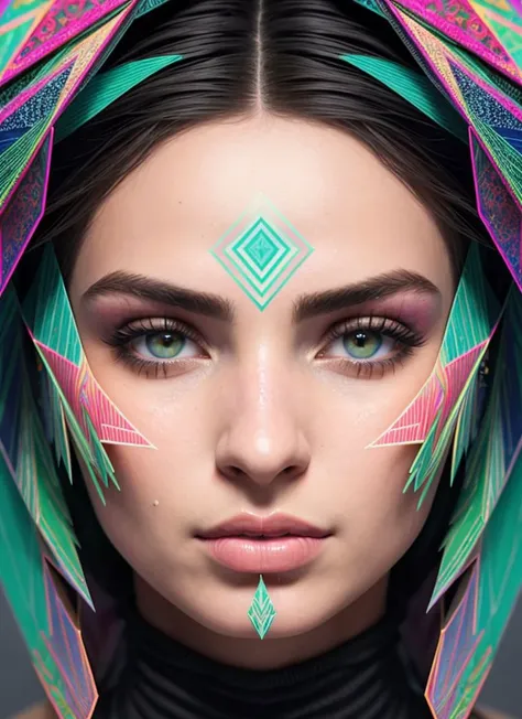 Trolls head, psychedelic geometric patterns, emrata91 woman frostpunk, 3d model, very coherent symmetrical artwork, unreal engine realistic render, 8k, micro detail, intricate, elegant, highly detailed, centered, digital painting, artstation, smooth, sharp focus, illustration