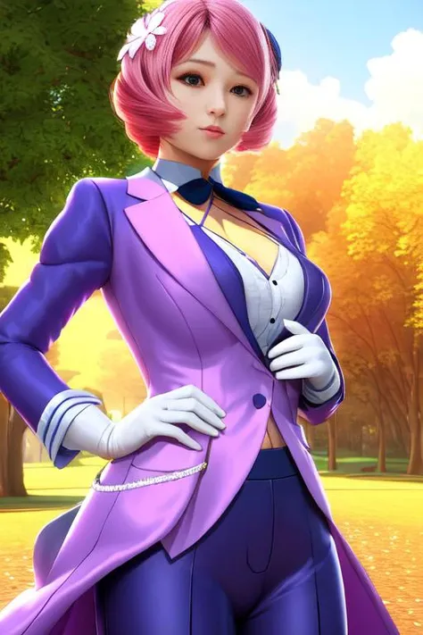 a fancy close portrait of a woman wearing bussines clothes, sack and large pants