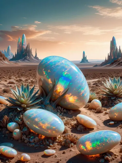 ral-opal,Alien landscape with opal-colored plants, rocks, creatures on a distant planet under a pearlescent sky <lora:ral-opal-sdxl:0.8>,<add-detail-xl:1>, best quality, masterpiece, uhd, 8k,Canon EOS R3