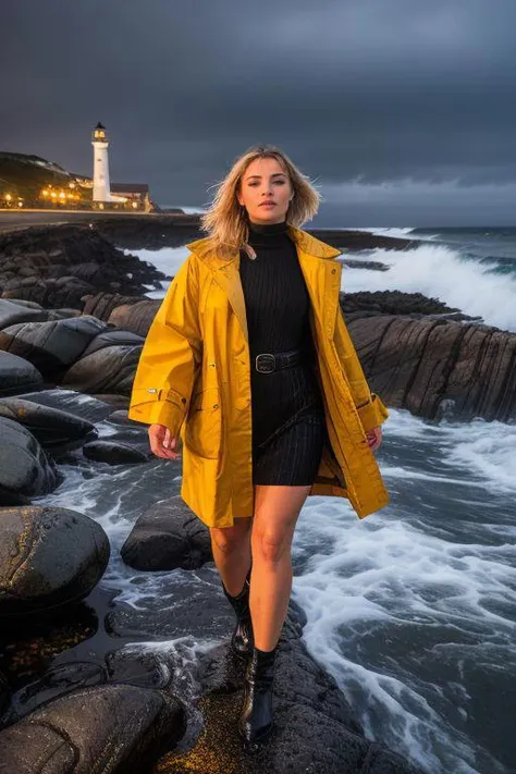 DEN_karmaroused_OF,
(portrait of a lighthouse keeper (walking on the rocks:1.2) on a dark (stormy night:1.2) wearing a yellow raincoat in the wind, (waves crashing:1.2) into the rocks, (storm:1.2), (wind swept:1.2), (gale:1.1), (tsunami:1.1), lighthouse, (night time:1.2), (wet rocks, rocks, rocky:1.2), (splashing waves:1.2), waves, (ocean spray:1.2), (lighthouse:1.1):1.2),
bokeh, f1.4, 40mm, photorealistic, raw, 8k, textured skin, skin pores, intricate details <lora:epi_noiseoffset2:1>, epiCRealism <lora:ClothingAdjuster3:-1>