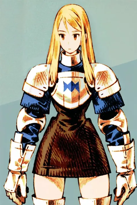 (best quality, masterpiece),1girl<lora:fftstyle_v1.8:0.8> knight, armor, thigh gap, skirt