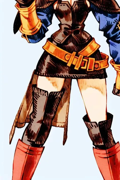 <lora:fftstyle_v1.8:0.8> 1girl, cloak, black armor, miniskirt, shoulder armor, Chinese clothes, cleavage, kote