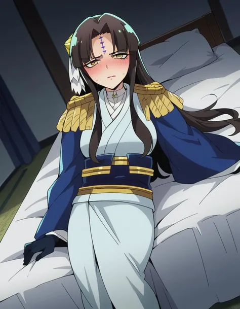 score_9, score_8_up, score_7_up, source_anime,
michikotanaka, <lora:michiko-tanaka-ponyxl-lora-nochekaiser:1>
michiko tanaka, long hair, black hair, yellow eyes, facial mark, forehead mark,
gloves, japanese clothes, black gloves, kimono, epaulettes,
indoors, bed, bed room, on side, blush, drunk,
looking at viewer, dutch angle, cowboy shot
