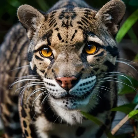 grayish clouded leopard walking, neofelis nebulosa, approaching towards the camera, stalking, low profile, chasing, prey, looking up, front shot, light brown fur, yellow eyes, slit pupils, 
[[[[[photography,  best quality, high quality, detailed, intricate, beautiful photo, high res, masterpiece, award winning, wildlife photography, dark theme, dark studio, rim lighting, two tone lighting, dimly lit, low key]]]]] <lora:neofelisv1:0.8> <lora:LowRA:0.1> <lora:epi_noiseoffset2:0.1>