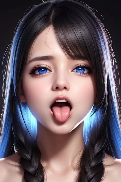 ((ultra realistic 8K resolution, UHD)), unparalleled masterpiece, perfect artwork, girl, hyper detalied realistic girl, beautiful detailed realistic eyes, beautiful detailed realistic hair, ahegao, beautiful tongue, detailed tongue, epic realistic tongue, bright blue eyes