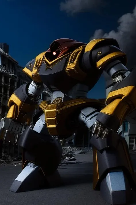 best quality, masterpiece, highly detailed, ultra-detailed, science fiction, AmphibiousMS, round one-eyed, glowing_eyes, a (((mecha))) with sleek and menacing design, massive body, wide waist, fat body, round body parts, (mecha armor:1.5), glowing , mechanical parts, robot joints, (Detailed eye description:1.2), (huge mechanical claws:1.3), (detailed armor description:1.2), (detailed weapon description:1.2), (missile pod), (punching;1.5), dynamic pose,
(darkness background:0.7), detailed background, evening, night sky, cloud sky, fire, conflagration, deep fog, collapsed building, city, ocean,
<lora:AmphibiousMS1664851815628960846:0.66> <lora:srd_v3_5d:0.45> <lora:LowRa:0.65> <lora:epi_noiseoffset2:0.15>