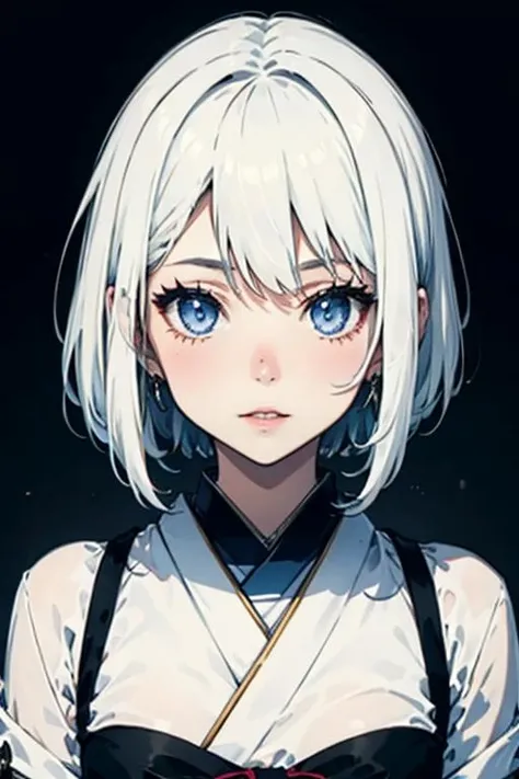 white hair, hime_cut, Black and white Japanese witch clothing <lora:Jcode-10:0.8>